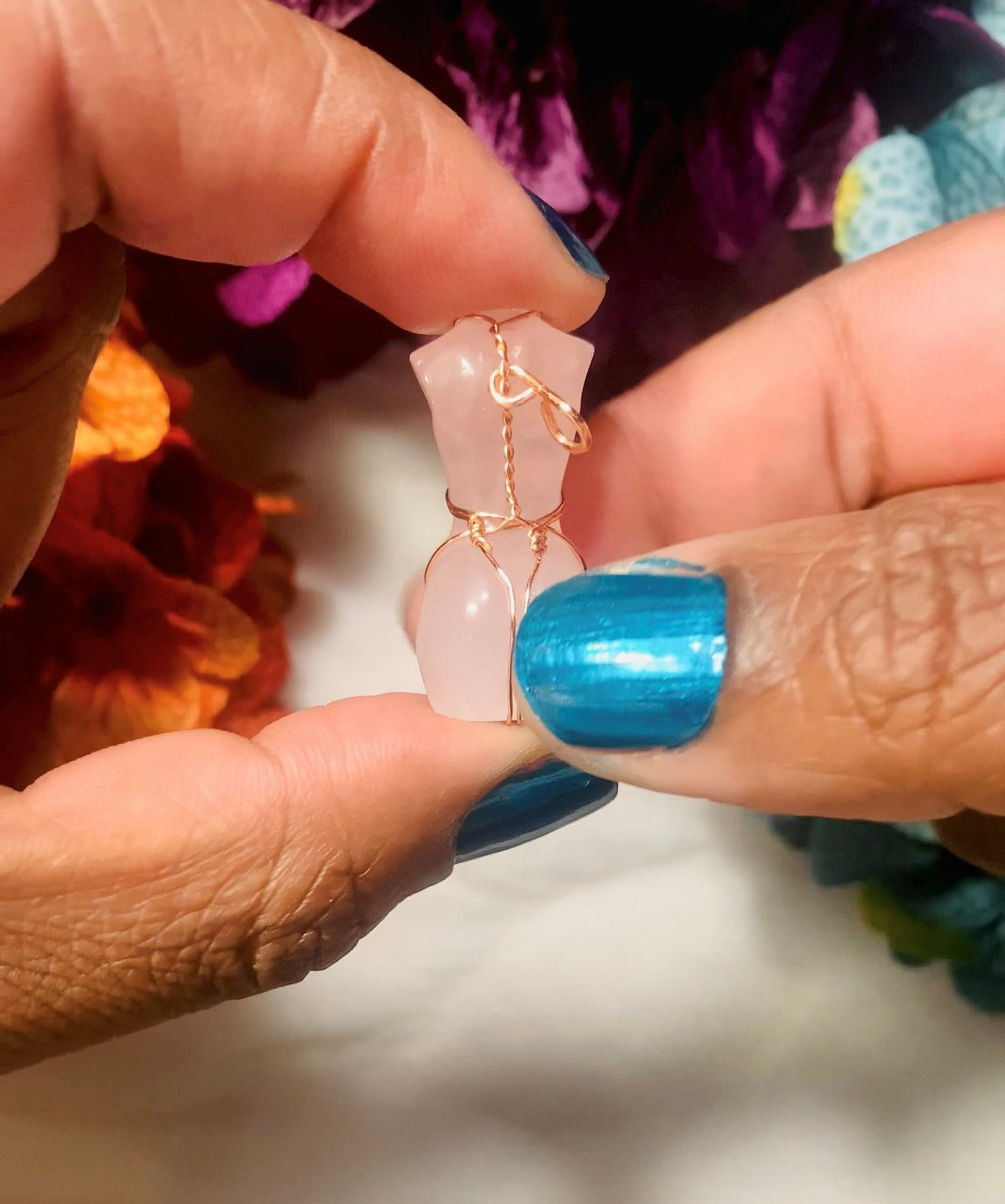 Rose Quartz Goddess Body Pendant (Wire Wrapped)