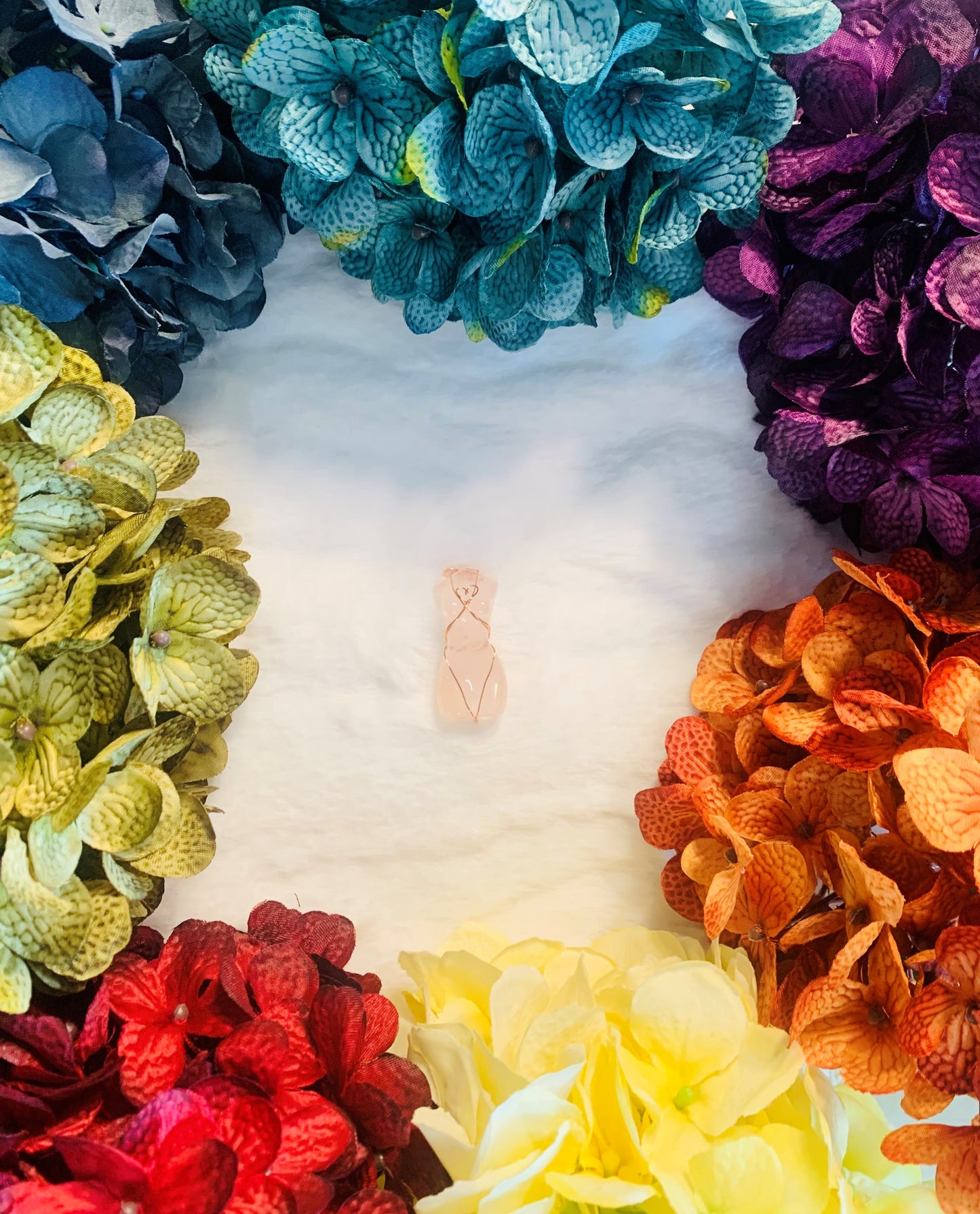 Rose Quartz Goddess Body Pendant with Heart (Wire Wrapped)