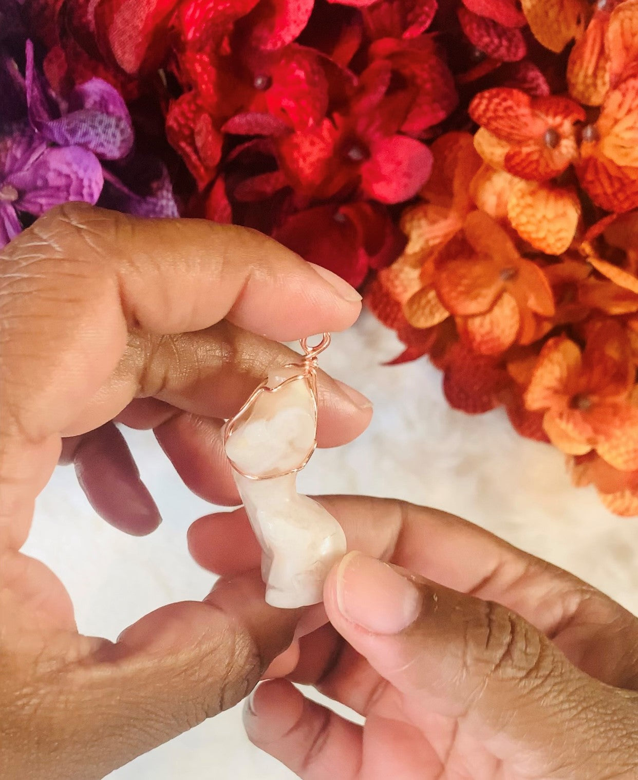 Flower Agate Goddess Body Pendant (Wire Wrapped)