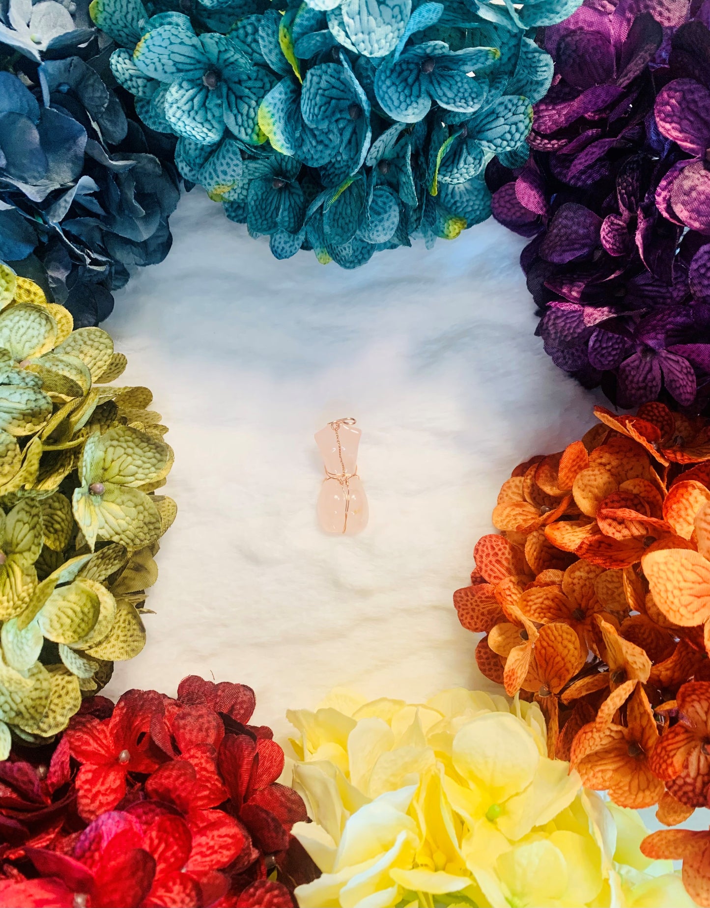 Rose Quartz Goddess Body Pendant with Heart (Wire Wrapped)