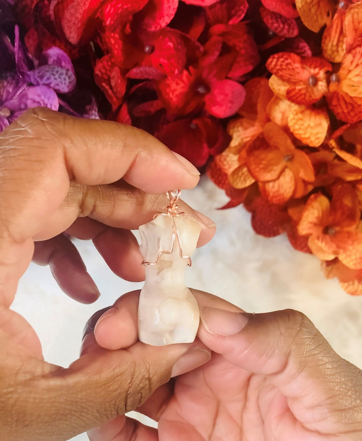 Flower Agate Goddess Body Pendant (Wire Wrapped)
