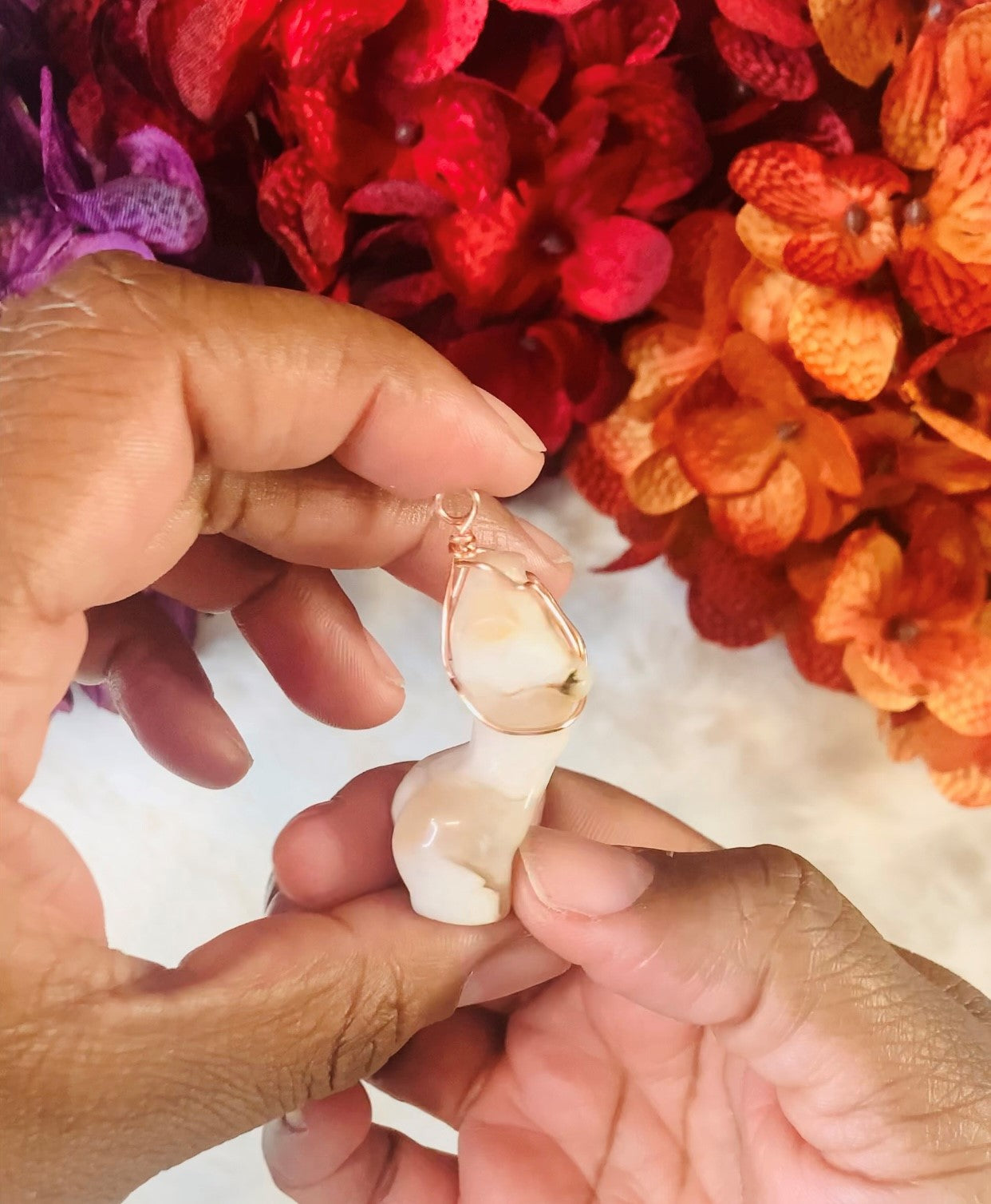 Flower Agate Goddess Body Pendant (Wire Wrapped)
