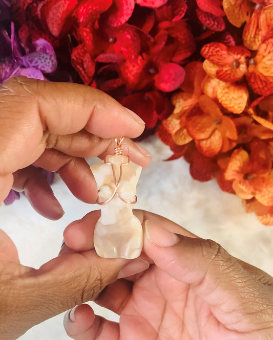 Flower Agate Goddess Body Pendant (Wire Wrapped)