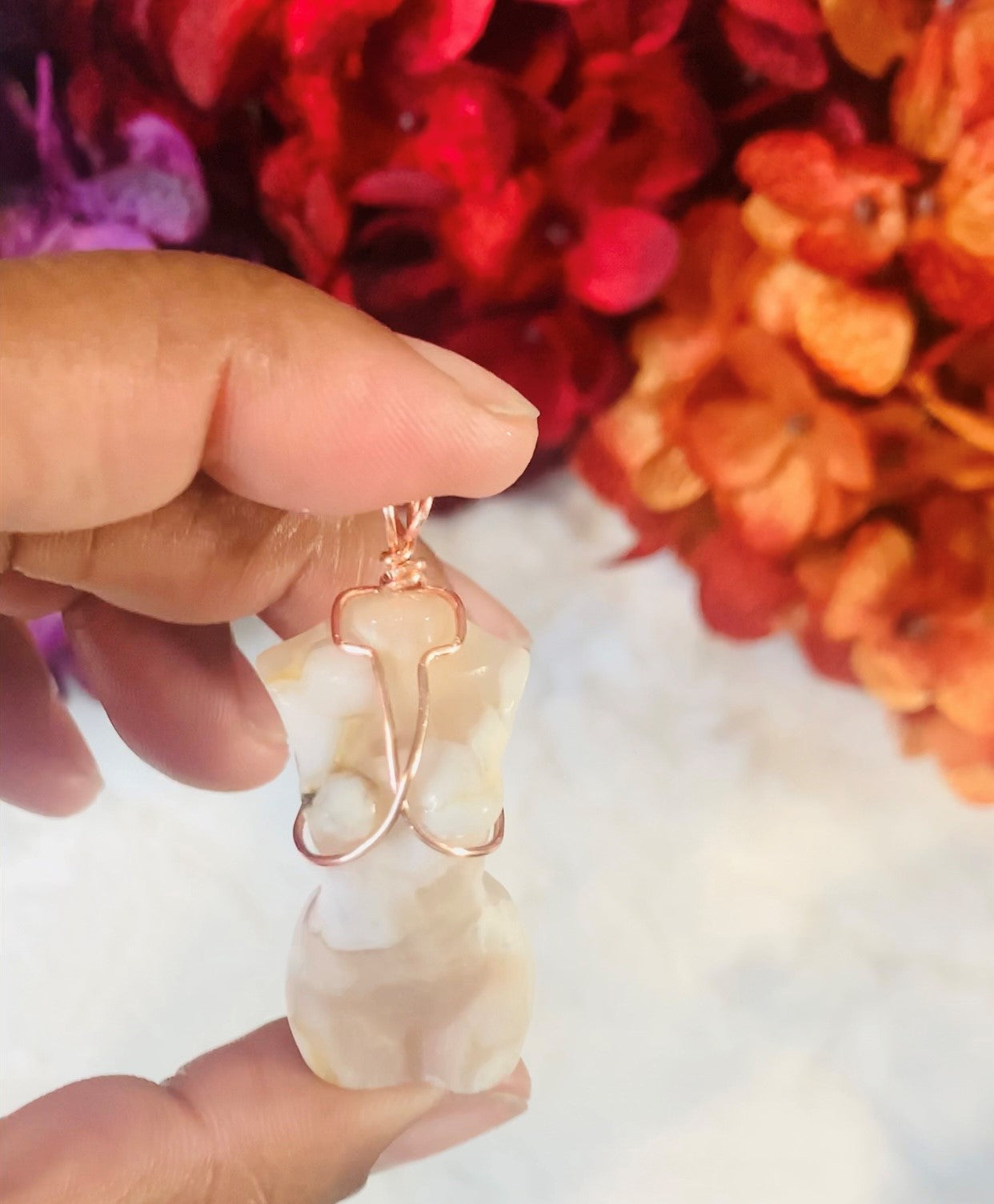 Flower Agate Goddess Body Pendant (Wire Wrapped)