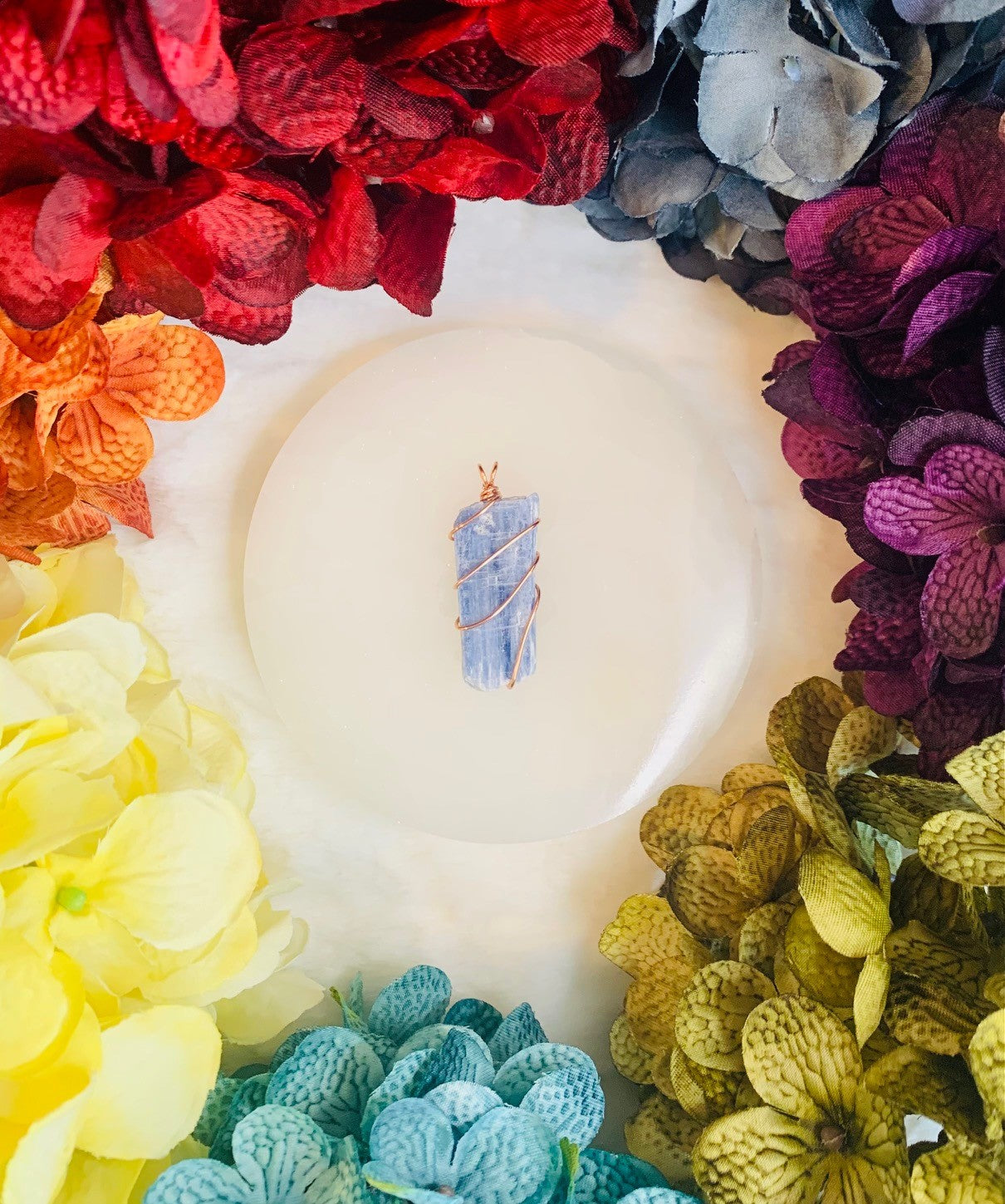 Blue Kyanite Pendant in Copper Wire