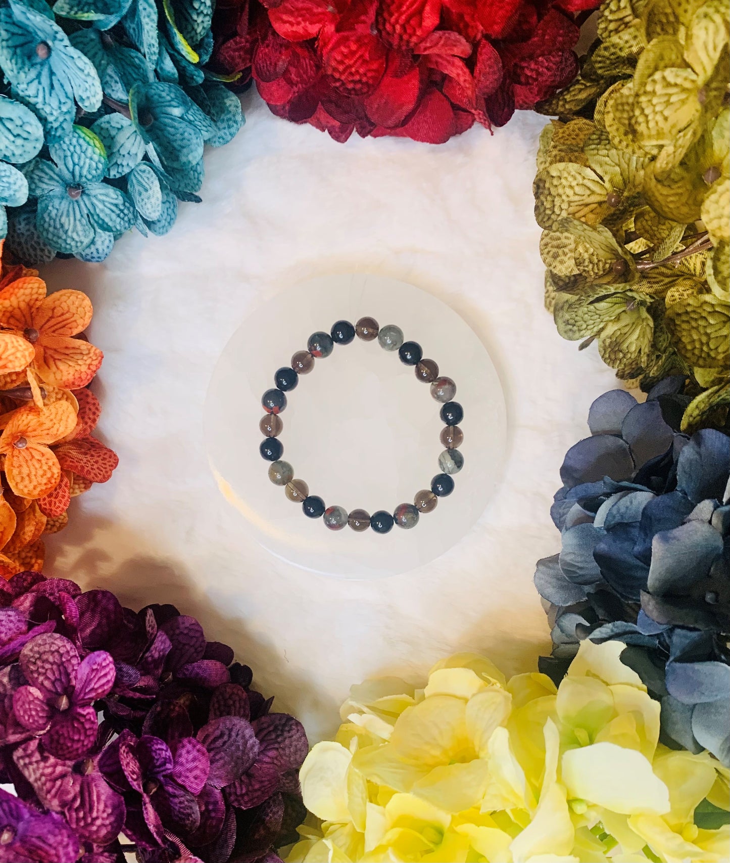 Bloodstone (Grade A), Jet, and Smoky Quartz Bracelet