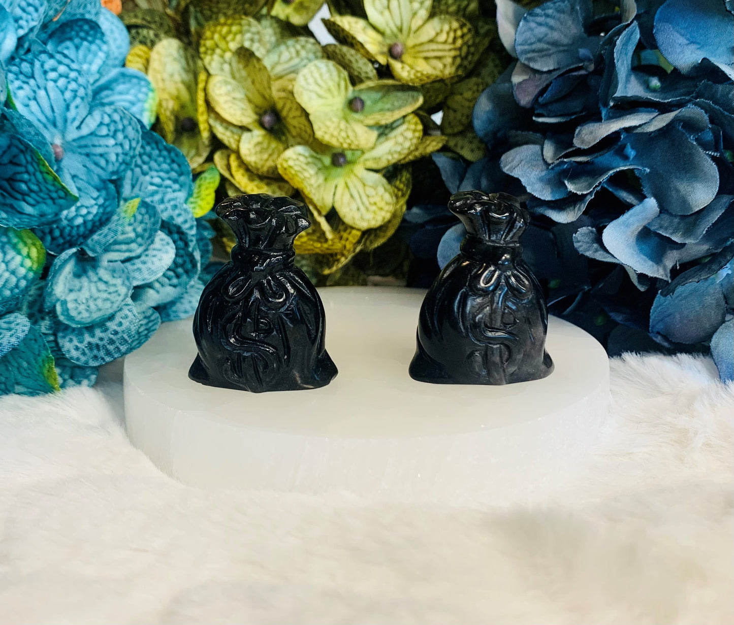 Silver Obsidian Money Bag