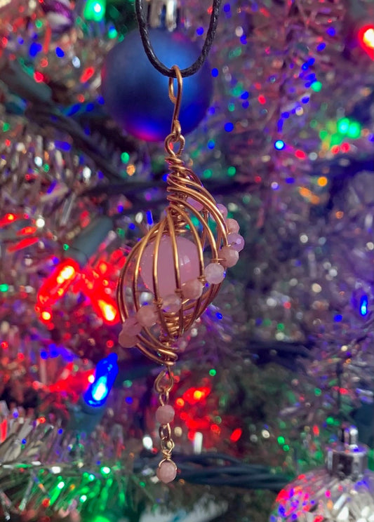Rhodochrosite and Rose Quartz Pendant (Wire Wrapped)