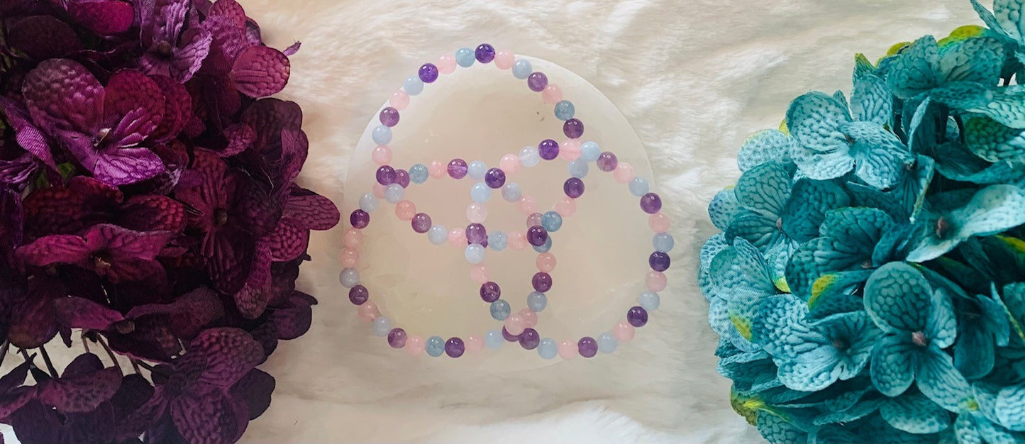 Amethyst, Aquamarine, and Rose Quartz Bracelet