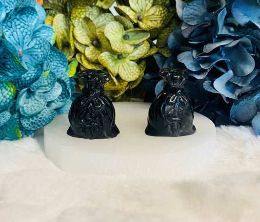 Silver Obsidian Money Bag