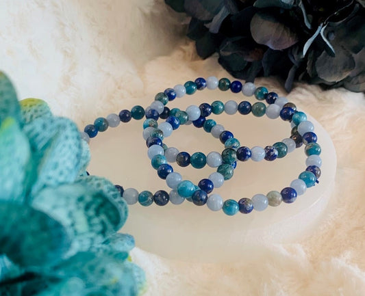 Angelite, Apatite, and Lapis Lazuli Bracelet